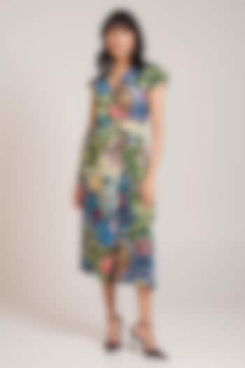 Multi-Colored Georgette Satin Printed Midi Summer Dress by Advait at Pernia's Pop Up Shop