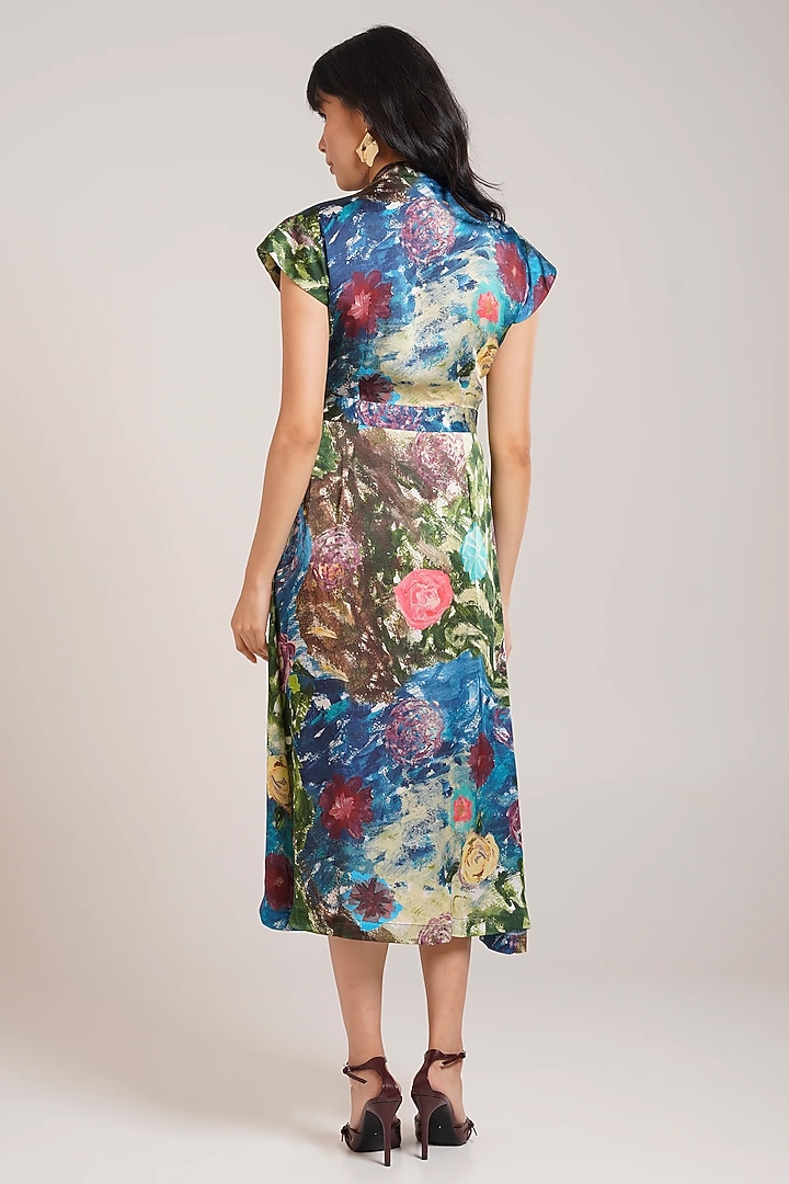 Multi-Colored Georgette Satin Printed Midi Summer Dress by Advait at Pernia's Pop Up Shop