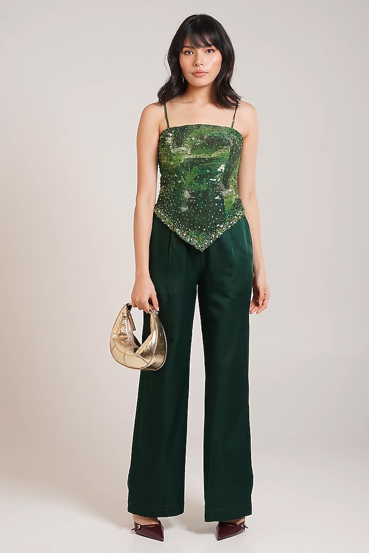 Black Cotton Satin High-Waisted Pant Set by Advait at Pernia's Pop Up Shop