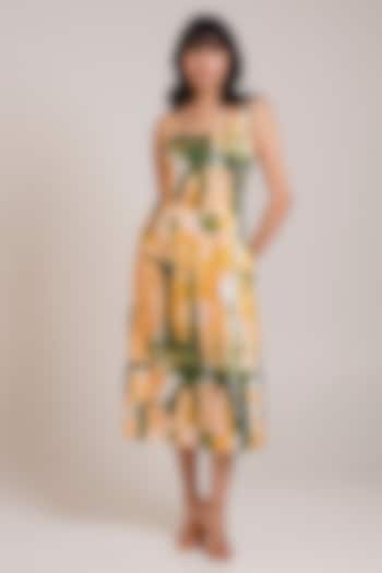 Multi-Colored Cotton Satin Printed Midi Summer Dress by Advait at Pernia's Pop Up Shop