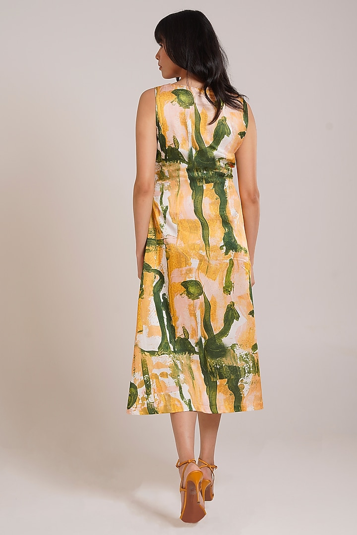 Multi-Colored Cotton Satin Printed Midi Summer Dress by Advait at Pernia's Pop Up Shop