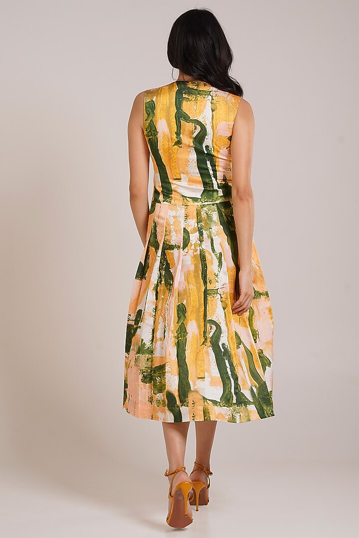Multi-Colored Cotton Satin Printed Midi Summer Dress by Advait at Pernia's Pop Up Shop