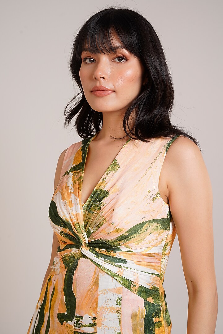 Multi-Colored Cotton Satin Printed Midi Summer Dress by Advait at Pernia's Pop Up Shop