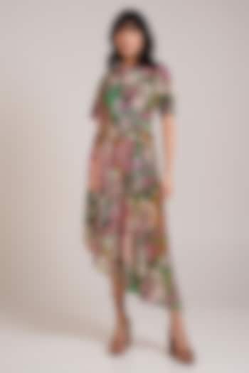 Multi-Colored Crepe Printed Midi Summer Dress by Advait at Pernia's Pop Up Shop