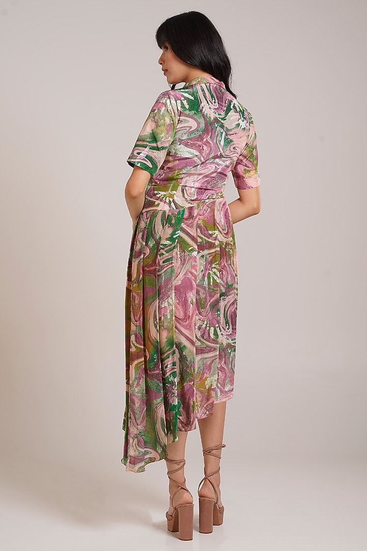 Multi-Colored Crepe Printed Midi Summer Dress by Advait at Pernia's Pop Up Shop