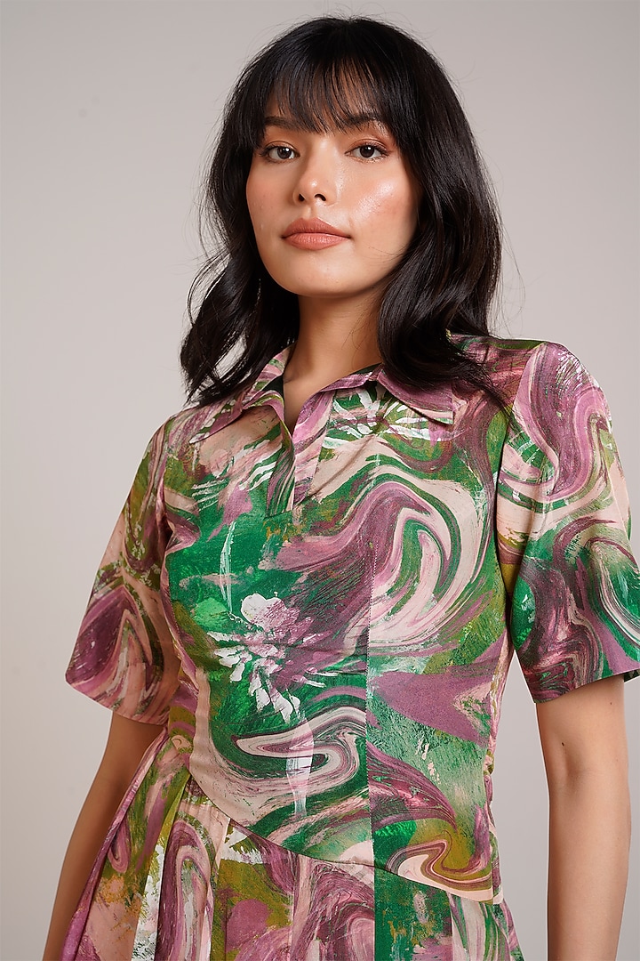 Multi-Colored Crepe Printed Midi Summer Dress by Advait at Pernia's Pop Up Shop