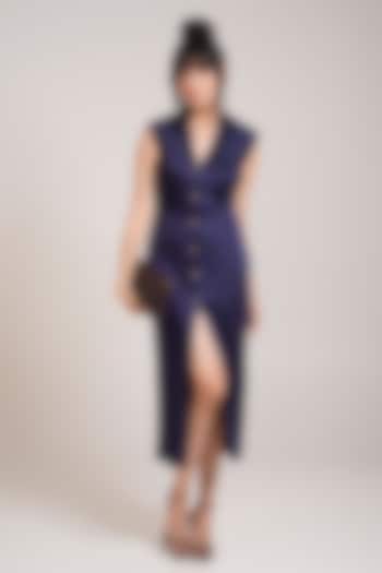 Deep Navy Cotton Satin Midi Summer Dress by Advait at Pernia's Pop Up Shop