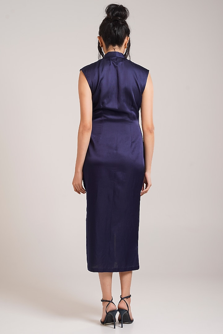 Deep Navy Cotton Satin Midi Summer Dress by Advait at Pernia's Pop Up Shop