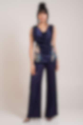 Black Cotton Satin Wide-Leg Pant Set by Advait at Pernia's Pop Up Shop
