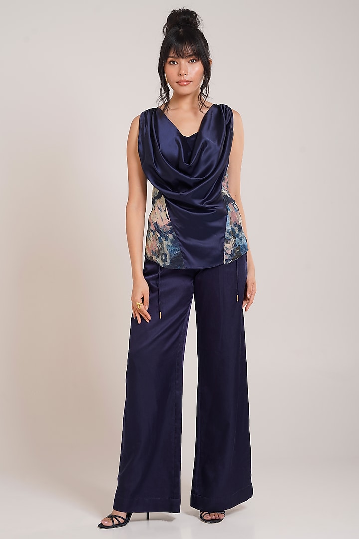 Black Cotton Satin Wide-Leg Pant Set by Advait at Pernia's Pop Up Shop