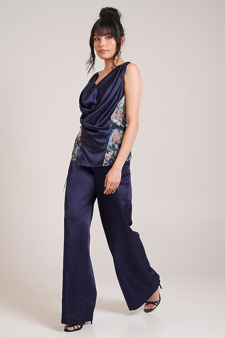 Black Cotton Satin Wide-Leg Pant Set by Advait at Pernia's Pop Up Shop