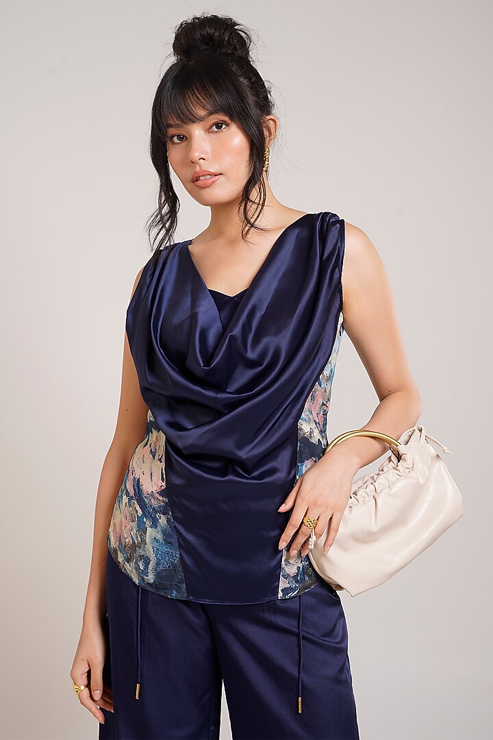 Black Cotton Satin Wide-Leg Pant Set by Advait at Pernia's Pop Up Shop