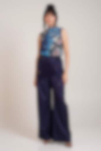 Black Cotton Satin Wide-Leg Pant Set by Advait at Pernia's Pop Up Shop