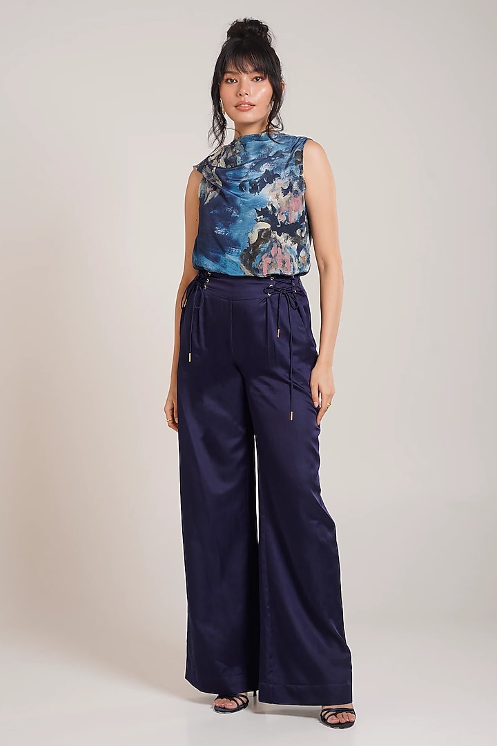 Black Cotton Satin Wide-Leg Pant Set by Advait at Pernia's Pop Up Shop