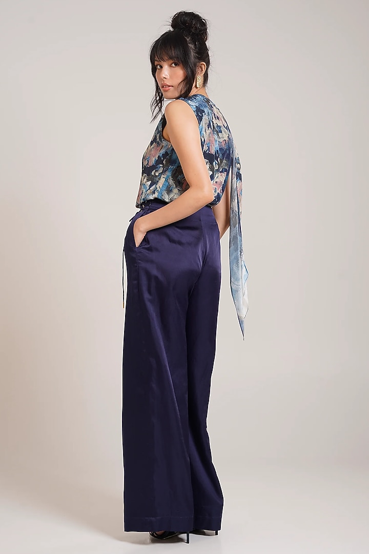Black Cotton Satin Wide-Leg Pant Set by Advait at Pernia's Pop Up Shop