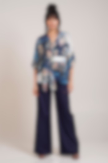 Navy Cotton Satin Wide-Leg Pant Set by Advait at Pernia's Pop Up Shop