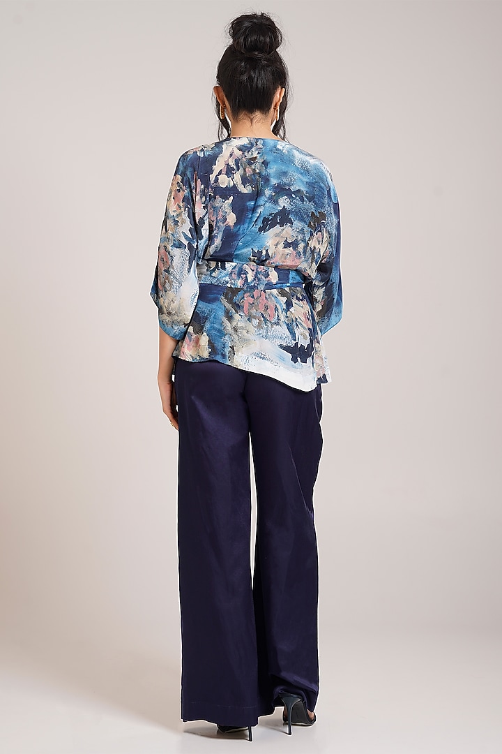 Navy Cotton Satin Wide-Leg Pant Set by Advait at Pernia's Pop Up Shop