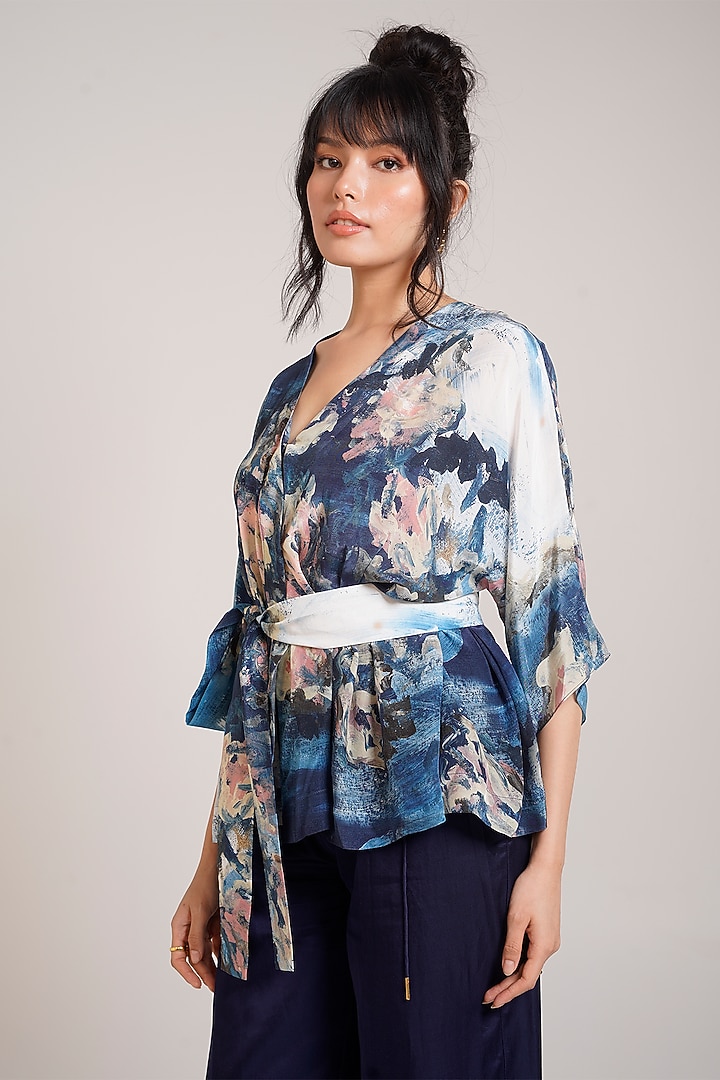 Navy Cotton Satin Wide-Leg Pant Set by Advait at Pernia's Pop Up Shop