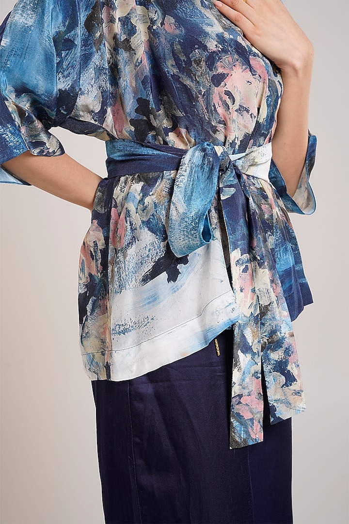 Navy Cotton Satin Wide-Leg Pant Set by Advait at Pernia's Pop Up Shop