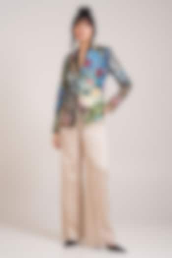 Beige Georgette Satin Wide-Leg Pant Set by Advait at Pernia's Pop Up Shop
