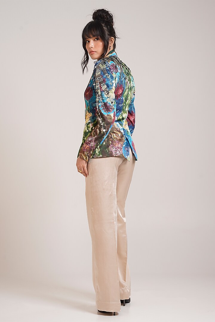 Beige Georgette Satin Wide-Leg Pant Set by Advait at Pernia's Pop Up Shop