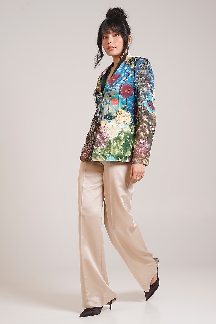 Beige Georgette Satin Wide-Leg Pant Set by Advait at Pernia's Pop Up Shop