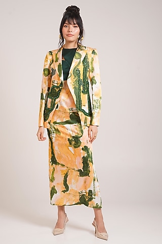 Multi-Colored Cotton Satin Printed Skirt Set by Advait