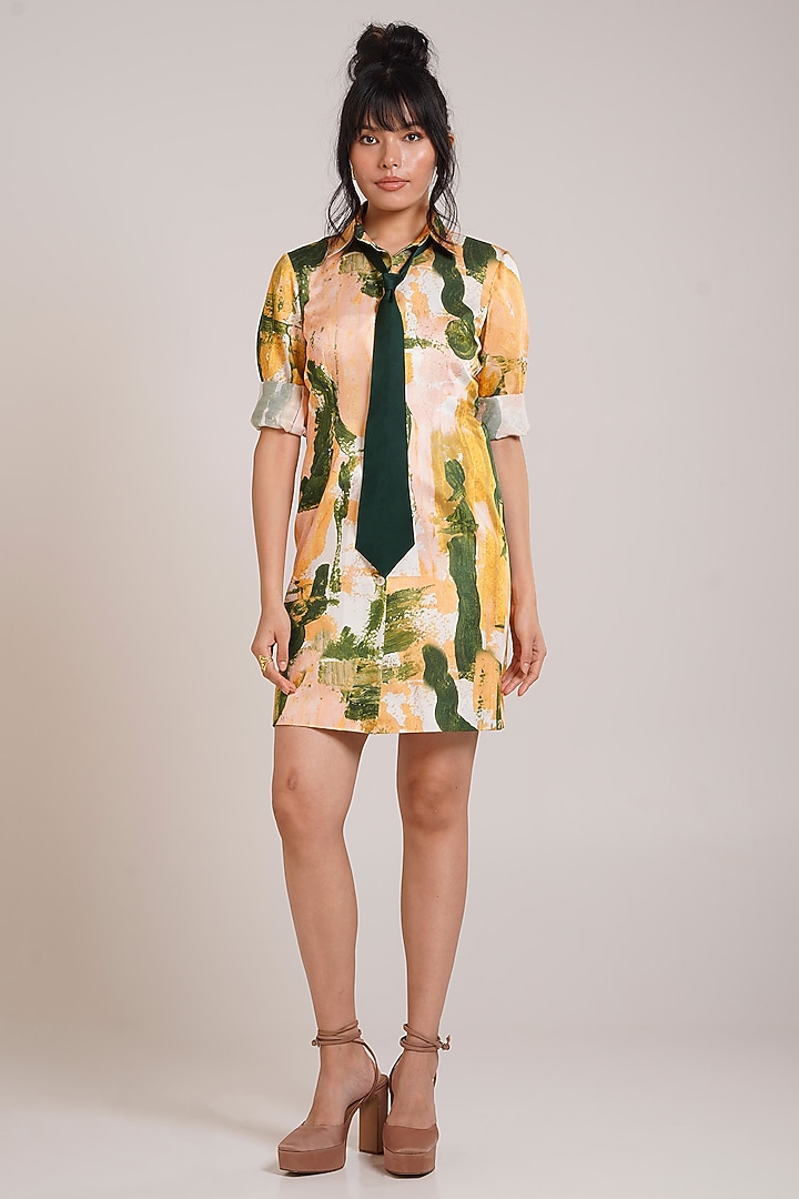 Multi-Colored Cotton Satin Hand Painted Blazer Summer Dress by Advait at Pernia's Pop Up Shop