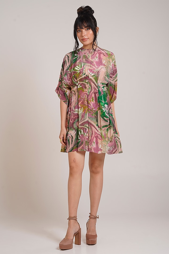 Multi-Colored Crepe Hand Painted Kimono Summer Dress by Advait at Pernia's Pop Up Shop