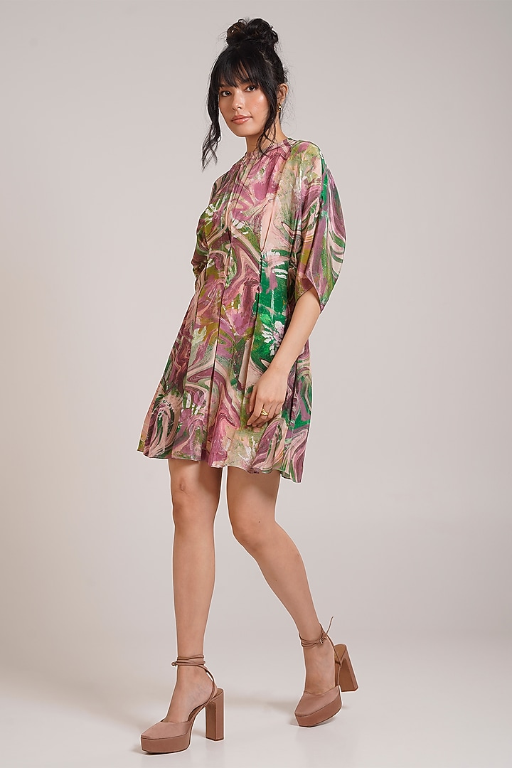 Multi-Colored Crepe Hand Painted Kimono Summer Dress by Advait at Pernia's Pop Up Shop
