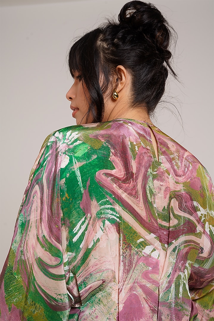 Multi-Colored Crepe Hand Painted Kimono Summer Dress by Advait at Pernia's Pop Up Shop