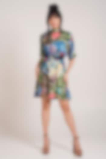 Multi-Colored Ecovero Twill Hand Painted A-Line Summer Dress by Advait at Pernia's Pop Up Shop
