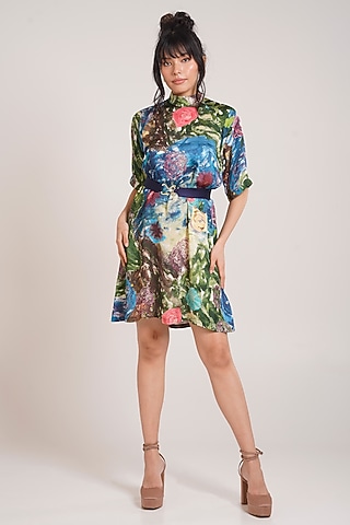 Multi-Colored Ecovero Twill Hand Painted A-Line Dress by Advait