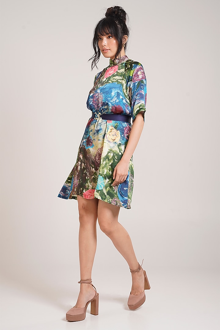 Multi-Colored Ecovero Twill Hand Painted A-Line Summer Dress by Advait at Pernia's Pop Up Shop