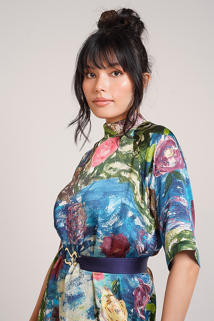 Multi-Colored Ecovero Twill Hand Painted A-Line Summer Dress by Advait at Pernia's Pop Up Shop