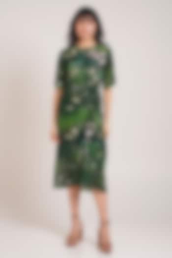 Green Ecovero Twill Printed Midi Summer Dress by Advait at Pernia's Pop Up Shop