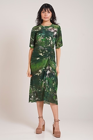 Green Ecovero Twill Printed Midi Dress by Advait