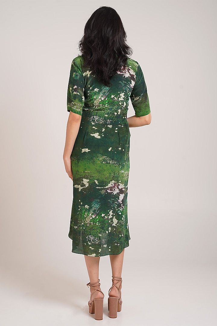 Green Ecovero Twill Printed Midi Summer Dress by Advait at Pernia's Pop Up Shop