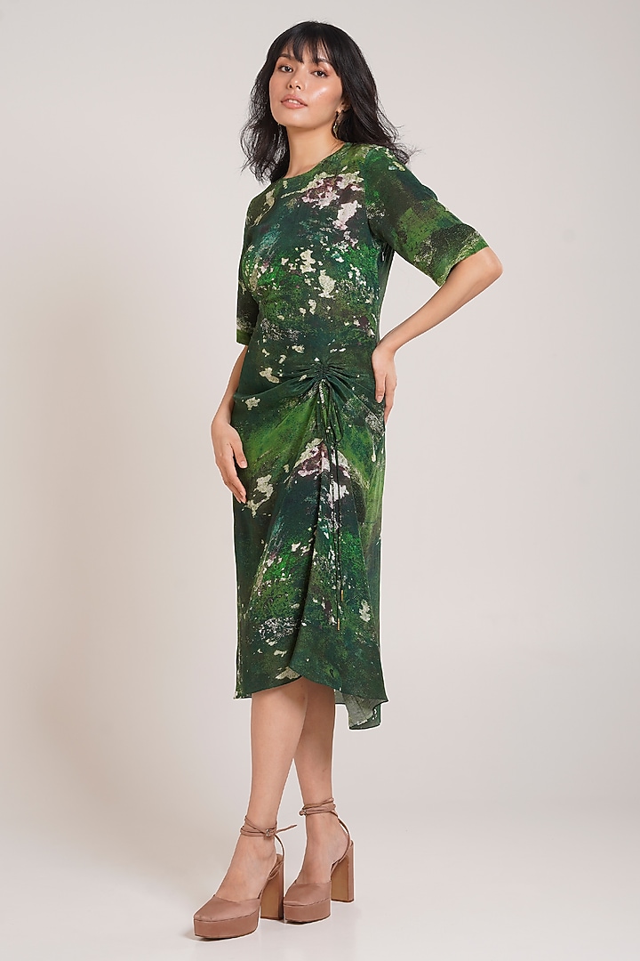 Green Ecovero Twill Printed Midi Summer Dress by Advait at Pernia's Pop Up Shop