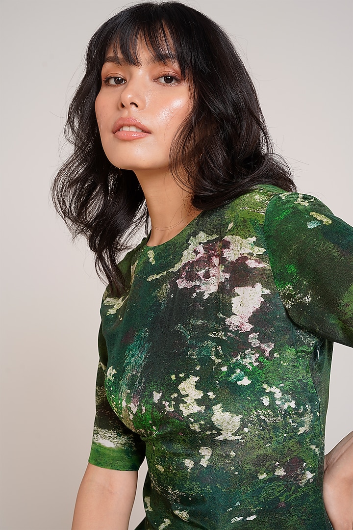 Green Ecovero Twill Printed Midi Summer Dress by Advait at Pernia's Pop Up Shop