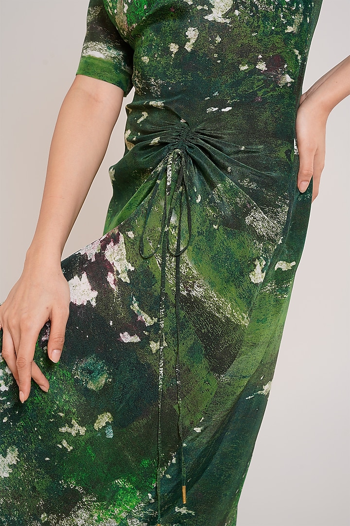 Green Ecovero Twill Printed Midi Summer Dress by Advait at Pernia's Pop Up Shop