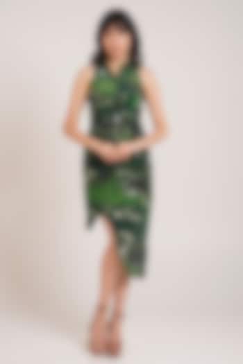Green Ecovero Twill Printed Sleeveless Midi Summer Dress by Advait at Pernia's Pop Up Shop