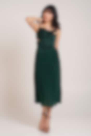 Green Rayon Twill Asymmetric Midi Summer Dress by Advait at Pernia's Pop Up Shop