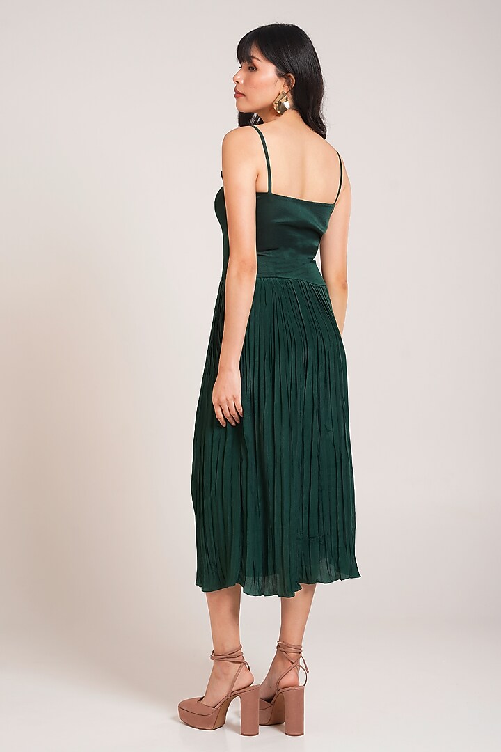 Green Rayon Twill Asymmetric Midi Summer Dress by Advait at Pernia's Pop Up Shop