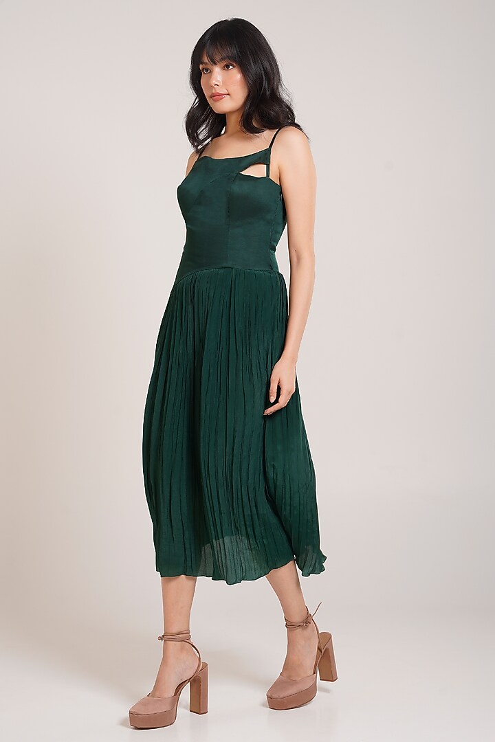 Green Rayon Twill Asymmetric Midi Summer Dress by Advait at Pernia's Pop Up Shop