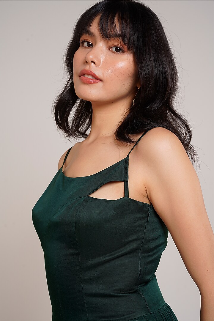 Green Rayon Twill Asymmetric Midi Summer Dress by Advait at Pernia's Pop Up Shop