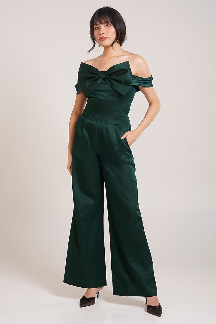 Green Rayon Twill Co-Ord Set by Advait at Pernia's Pop Up Shop