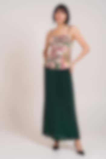 Forest Green Rayon Twill Pleated Maxi Skirt Set by Advait at Pernia's Pop Up Shop