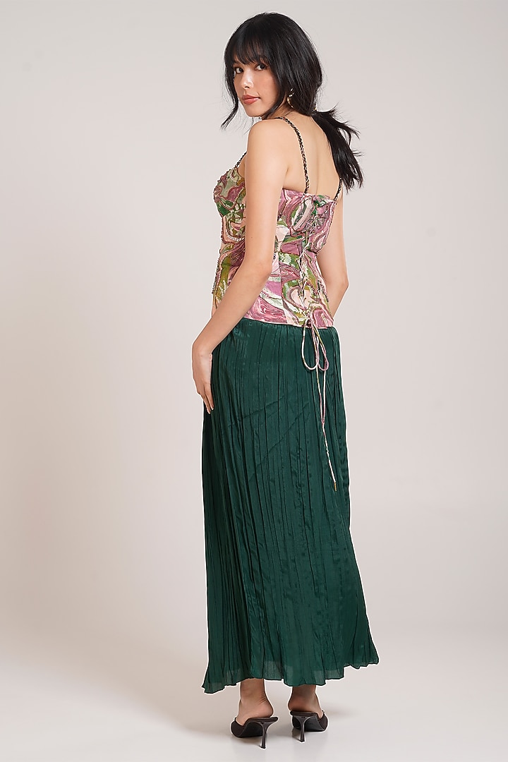 Forest Green Rayon Twill Pleated Maxi Skirt Set by Advait at Pernia's Pop Up Shop
