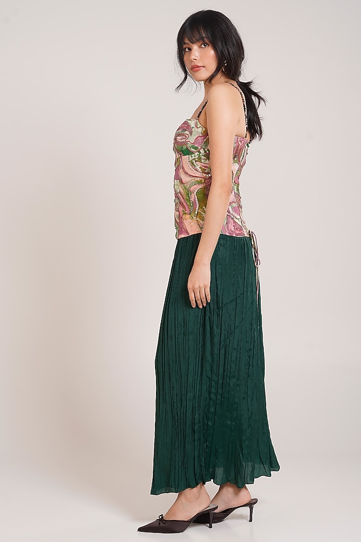 Forest Green Rayon Twill Pleated Maxi Skirt Set by Advait at Pernia's Pop Up Shop